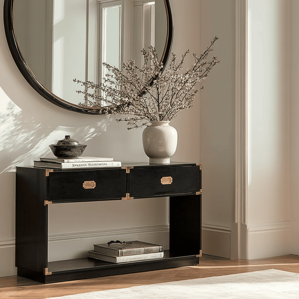 Skylar Premium Black & Gold 2 Drawer Console Table