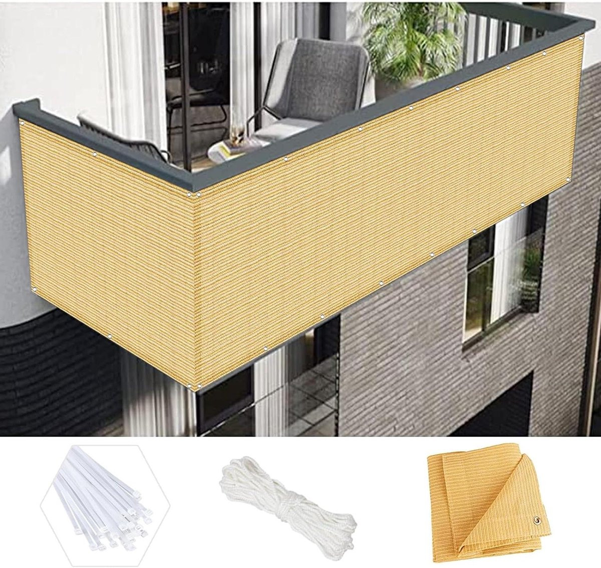 Balkonscherm Creme - UV-bestendig en ademend privacy scherm - 140 x 300 cm