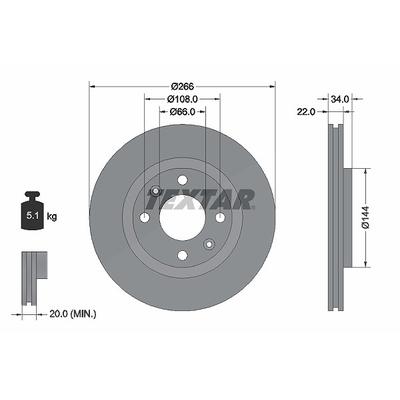Textar Bremsscheibe [Hersteller-Nr. 92111503] für Opel, Ds, Fiat, Citroën, Vauxhall, Peugeot