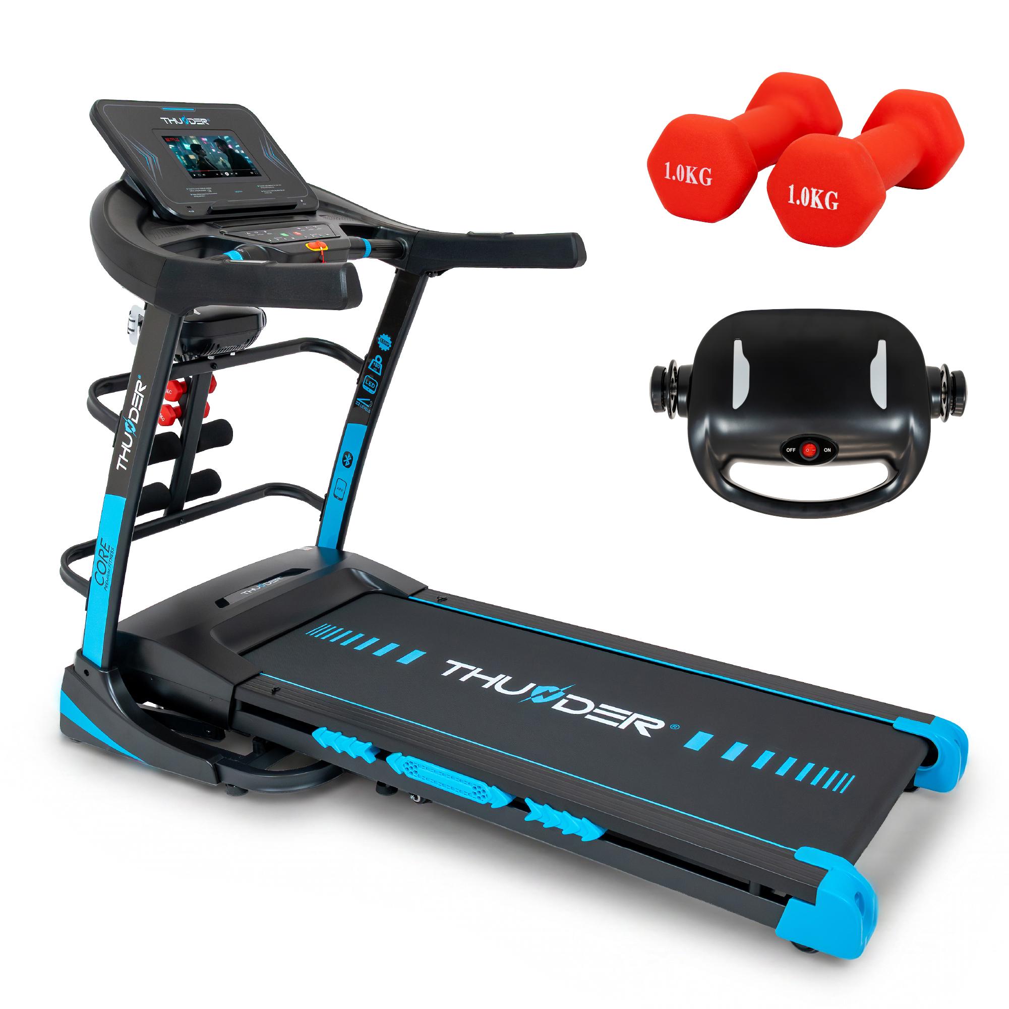 Elektrisches Laufband THUNDER CORE-DS-TFT-BLACK mit 3,5 PS, 20 km/h, 22-fach Steigung, 10 Zoll TFT Touchscreen, Bluetooth, klappbar