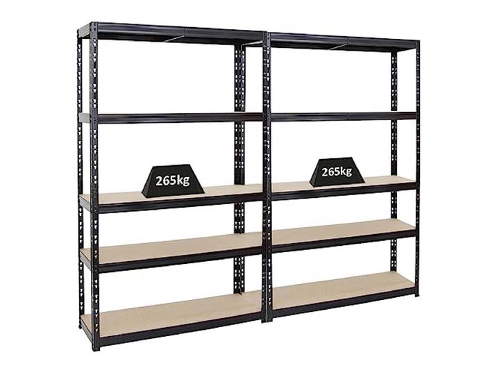 PROREGAL Mega Deal 2X Schwerlastregal Giant Tiger HxBxT 200x120x40cm Fachlast 265kg 5-Ebenen Schwarz Garagenregal Kellerregal, Werkstattregal