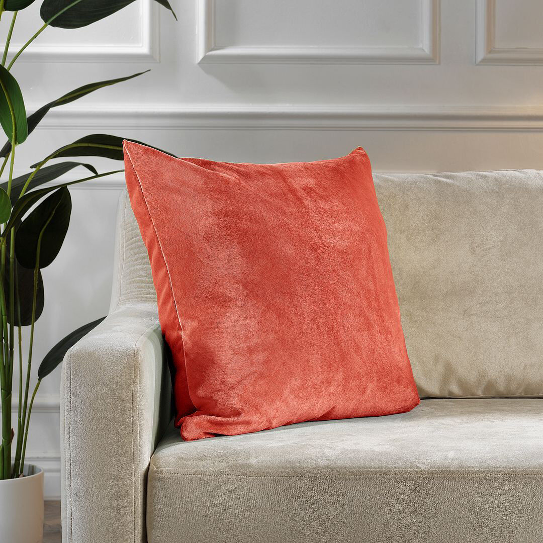 Lilijan Home & Curtain Matte Velvet Cushion Cover - 1 Pc Coral 66cm x 66cm