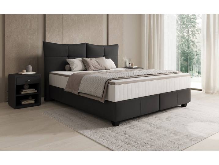 Boxspringbett Veyora in Echtleder - 160x200 - Sand - H2 (bis 70kg) - Luxusbetten24