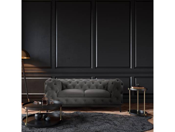 2-Sitzer Sofa Grau Samt Ravi 185 x 75 x 100cm Glamour