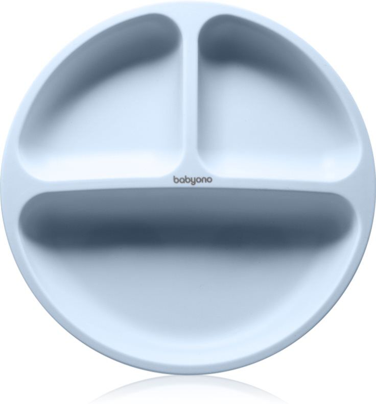 BabyOno Siilicone Plate 6m+ assiette divisée avec ventouse Blue 1 pcs