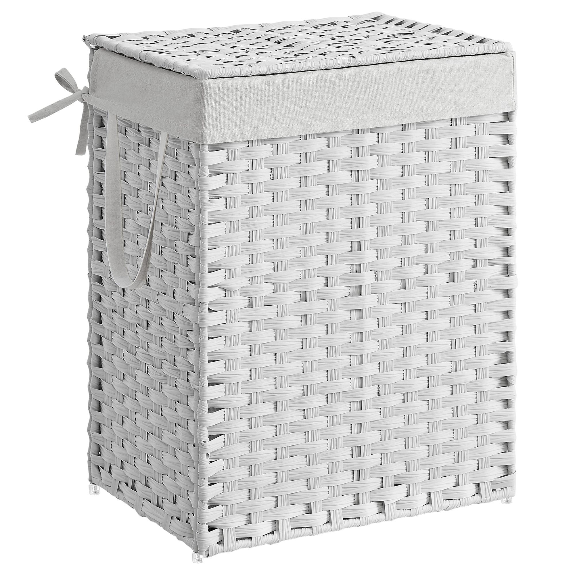 SONGMICS Wäschekorb aus Polyrattan Weiß LCBB3551WT