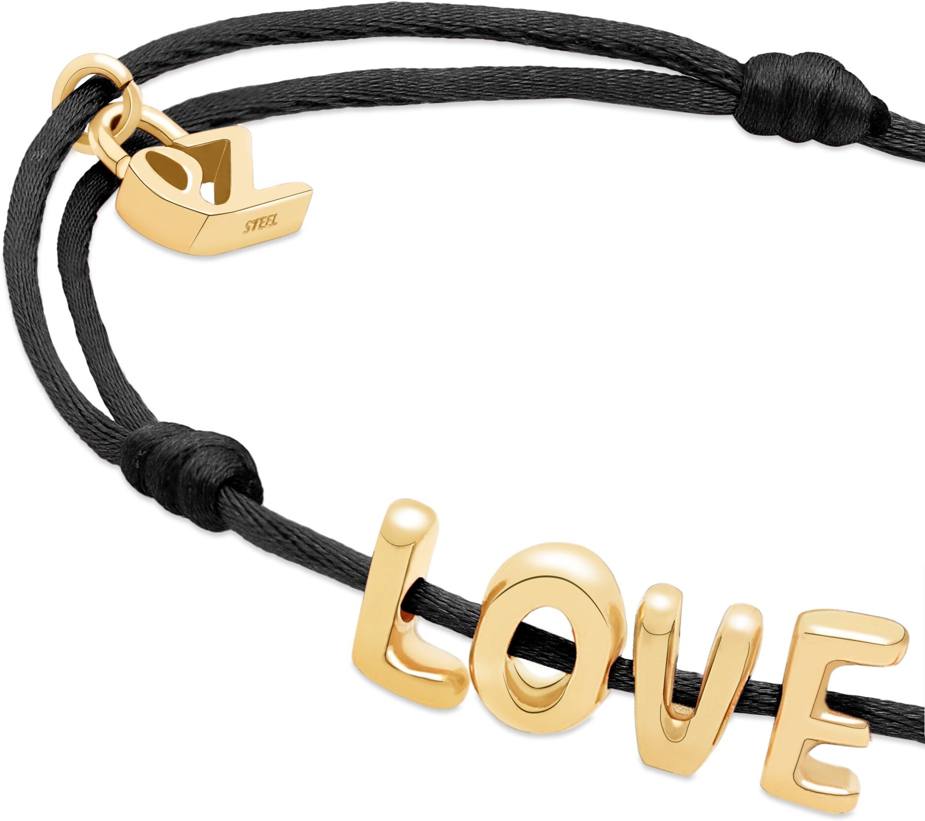 Armband ECHTZEIT "Schmuck Geschenk Edelstahl-Nylon-Armband Love Letters", gelbgoldfarben, schwarz, Armbänder, Damen, 21cm, Edelstahl Nylon, Edelstahl, Nylon, Armband