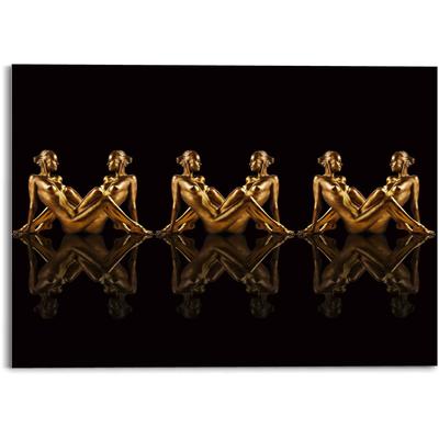 Glasbild REINDERS "Glasbild Frauen in Gold Symmetrie - Caleidoscoop", schwarz (farbe bild(er): schwarz), B:70cm H:50cm, Acrylglas, Bilder