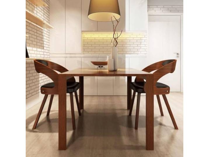 KGHFDVB Esszimmerstuehle 2 Stueck Braun Kunstleder mit Holzrahmen Kunstlederbezug, Mischgewebe-Polsterung, massiver Holzrahmen, ergonomische Form, 110 kg Belastbarkeit, elegantes Design