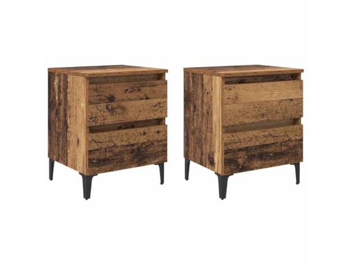 fsahslih Nachttisch 2er Set Altholz-Optik 40x35x50 cm Holzwerkstoff Kompakte Beistelltische mit Schublade und Metallbeinen für das Schlafzimmer. Bieten Stauraum und Industrie-Design.