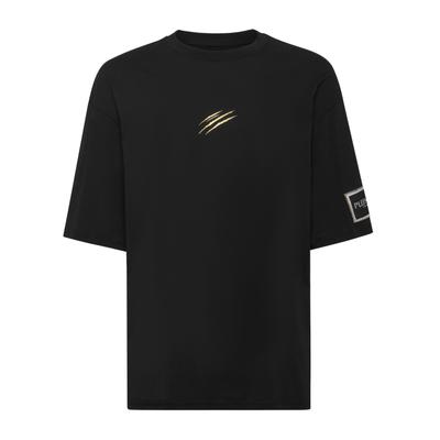 T-Shirt PLEIN SPORT "Kurzarm-Rundhals-T-Shirt", Herren, Gr. L, 0294, schwarz, lightgold, Obermaterial: 100% Baumwolle, Shirts T-Shirt