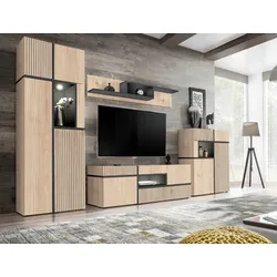 Wohnwand Cross Schwarz/Hickory