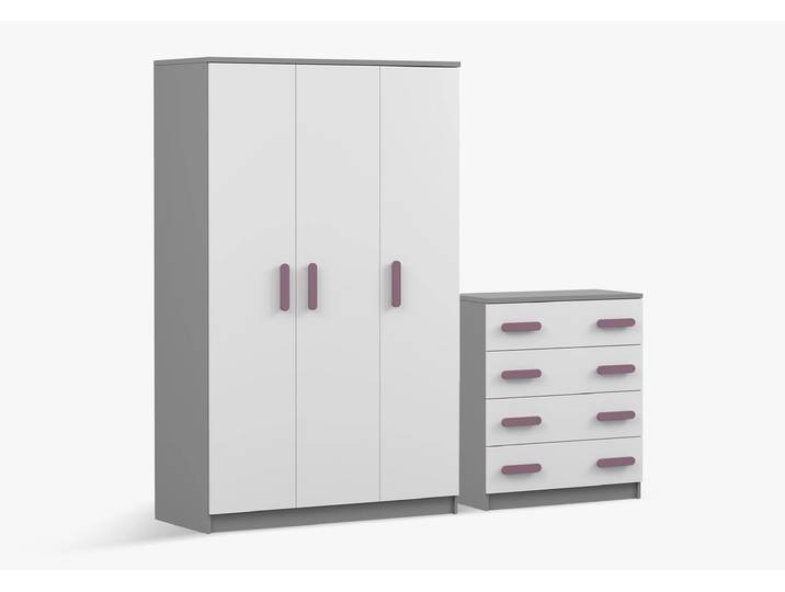 Drehtürenschrank und Kommode 2er-Set JONAS II 19/JONAS II 02 Grau Weiß Erika