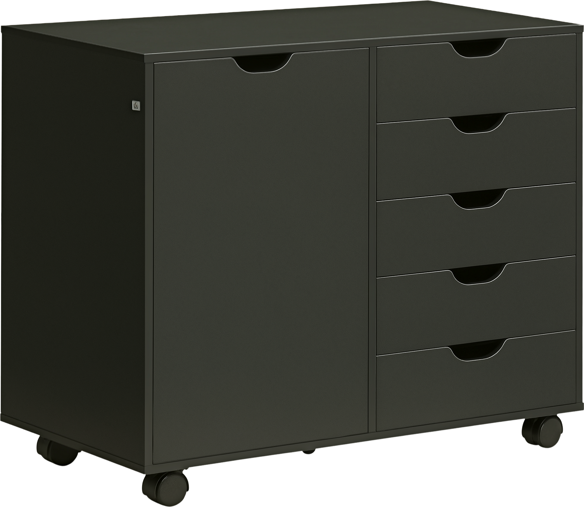 Homcom Mobile portaoggetti da scrivania con 5 cassetti 1 porta ripiano regolabile, supporto stampante su ruote, 78x40x66,5 cm, nero   Aosom Italy
