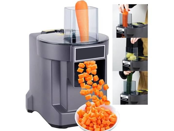 Elektrische 3-In-1-KüChenmaschine – GemüSeschneider, Hobel, Reibe 100W Automatischer GemüSeschneider, Kommerzieller GemüSe- Obstzerkleinerer, FüR Zwiebeln, Kartoffeln,Kohl,Zitrone,Grey
