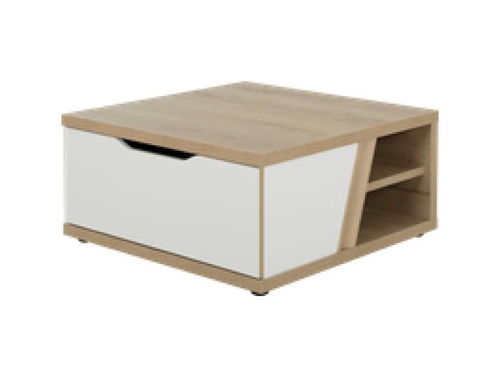 Table basse carrée décor bois et blanc avec tiroir Gustave