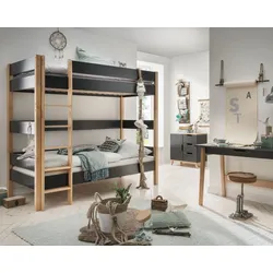 INFANSKIDS »Infanscolor« Kinderzimmer Etagenbett anthrazit 208x187x103cm / anthrazit-Buche