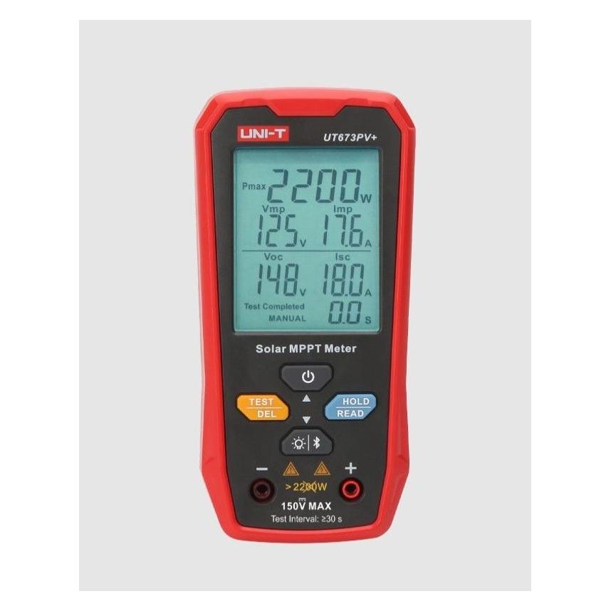 Uni-T MPPT-Tester, 5-1800 W, 0-20 A, 12-150 VDC, manueller/automatischer Modus, Bluetooth (UT673PV+)