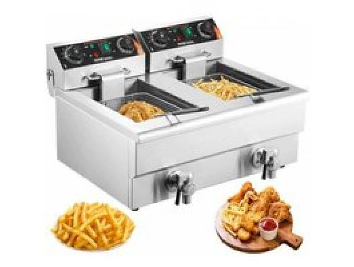 Friteuse Électrique Commerciale 6000 W Friteuse à Huile de Comptoir en Acier Inoxydable Grande Capacité de 2x11 L avec