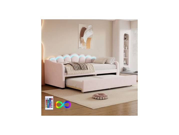 Lit de jour - MUVOE - 90x200 cm - Velours - Minimaliste - Rose