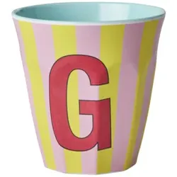 RICE Melamin Buchstabenbecher gestreift, G, beige