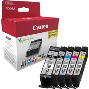 Canon Tinte PGI-580PGBK + CLI-581 BK, C, M, Y, Multipack, 2078C007, 1x 11,2ml, 4x 5,6ml