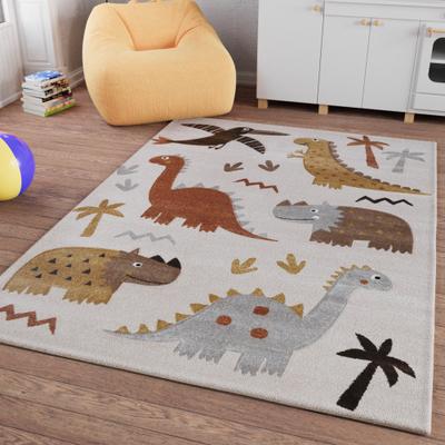 Kinderteppich SMART KIDS "T-Rex & Friends", beige (sand,beige,bunt), B:200cm H:10mm L:300cm, Polypropylen, Teppiche, Kinderteppich, Moderner Spielteppich, strapazierfähig, pflegeleicht, Konturenschnitt