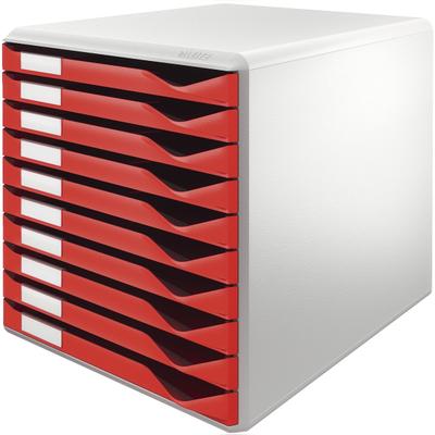 Leitz 5281-00-25 5281 Schubladenset Formular-Set - A4/C4, 10 geschlossene Schubladen, lichtgrau/rot