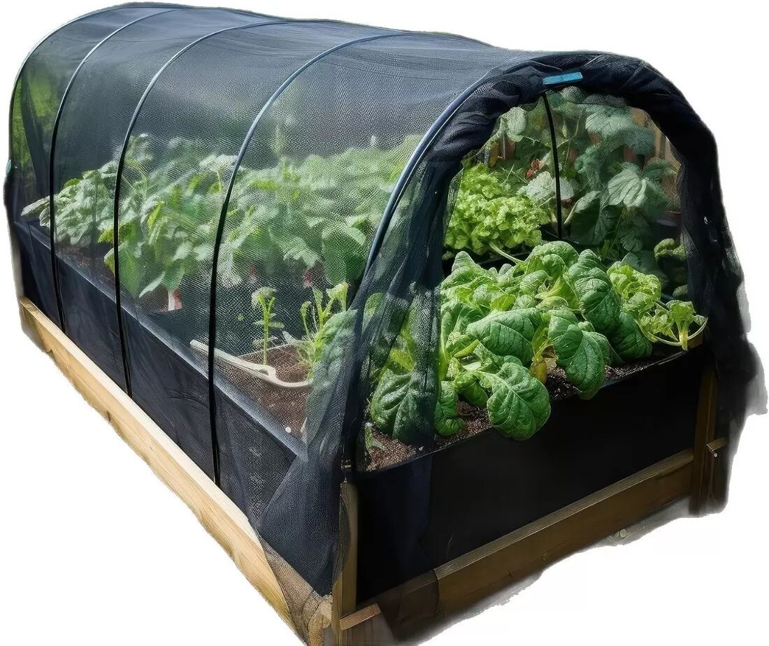 INF Garten-Insektenschutznetz 2.4x4m mit Seil und Schnallen - Polyester Pflanzenschutznetz für Gemüse und Terrasse Schwarz