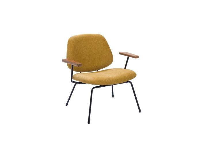 Fauteuil rétro en métal et tissu moutarde