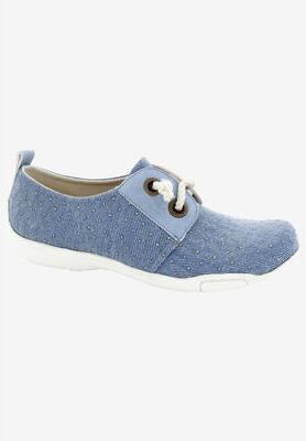 Women's Calypso Slip On Flat by Ros Hommerson in Denim Gold Fabric (Size 6 M)
