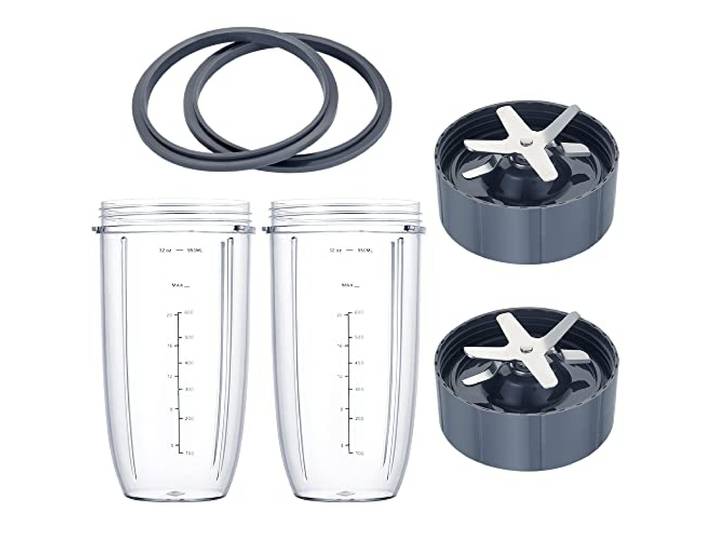 Ersatzteile für Nutribullet-Becher mit 900 ml, 2 Stück und 2 Gummidichtungen, 2 Stück, Ersatzklinge, kompatibel mit NutriBullet 600 W/900 W Mixern (6 Stück)