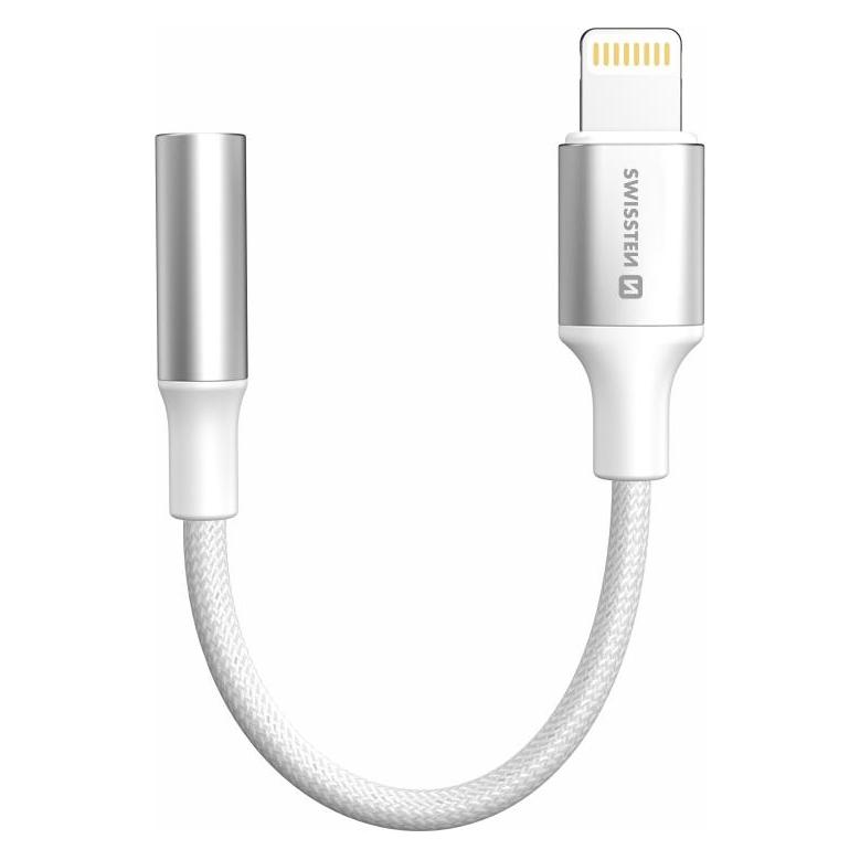 Swissten Audioadapter Textil Lightning (male) / 3,5mm AUX 0,15 M Weiss (Klinkenadapter) (73502314)