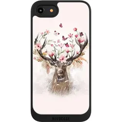 Nivocase Handyhülle für Apple iPhone 8 Hülle NIVOpure Case Schwarz Blumen Hirsch Tiere (Apple iPhone 8), Smartphone Hülle, Schwarz