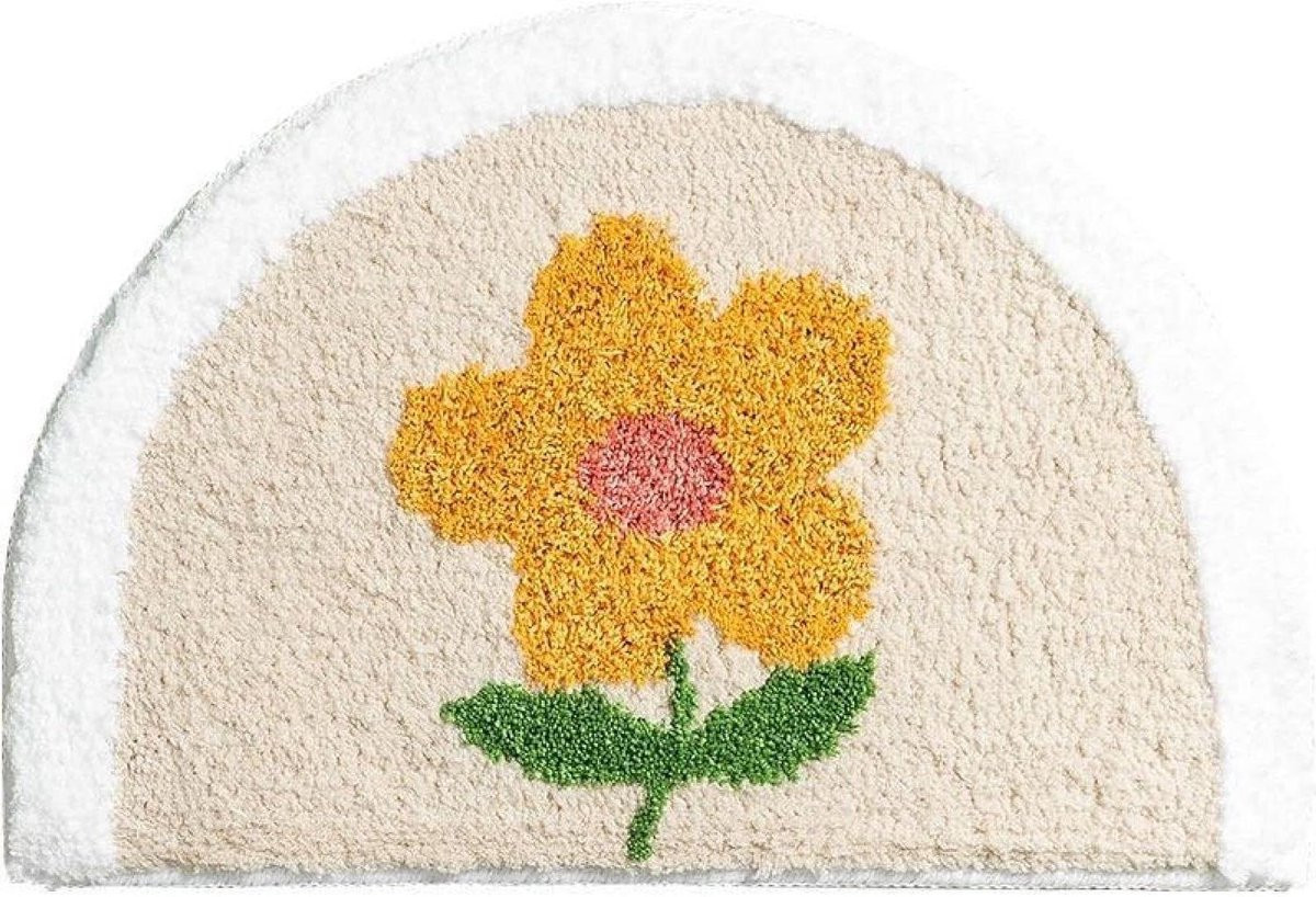 Zachte microfiber badkamermat in Geel Bloem Beige