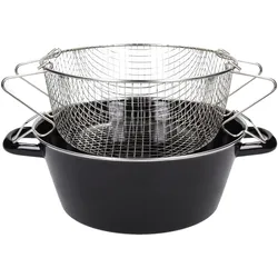 Riess Pommes Frites Pfanne mit Einsatz, Pfanne + Kochtopf, Silber, Schwarz