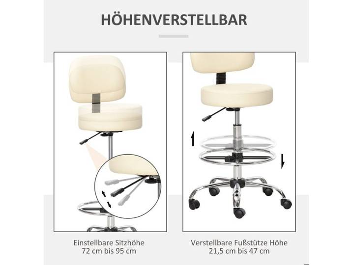 Tabouret De Bar Beige Avec Dossier Tabouret De Travail FloraGrace Pour Cuisine Et Bar Hauteur Réglable 56x57x104-127cm