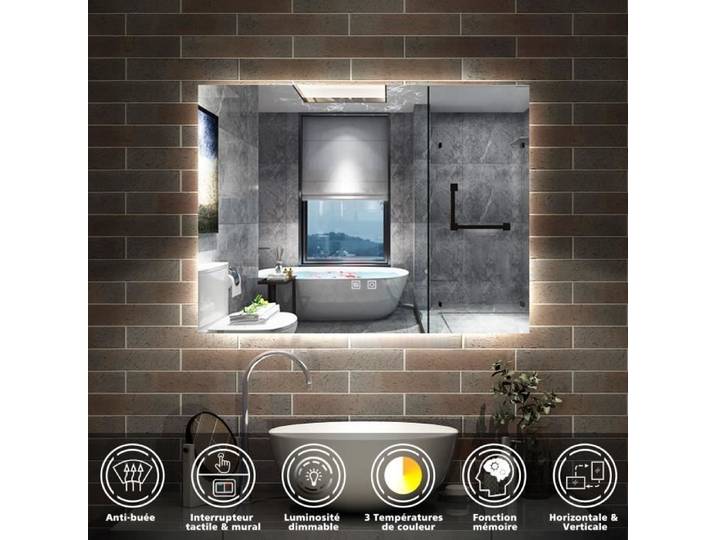AICA Miroir de salle de bain rétro-éclairé sans cadre 70x50cm Tricolore + Anti-buée + Mémoire + Dimmable