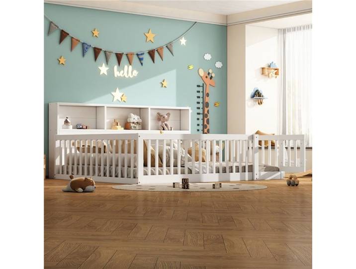 Daybed canapé-lit 140x200 cm pin blanc avec rangement intégré barrière sécurité et sommier lattes enfant