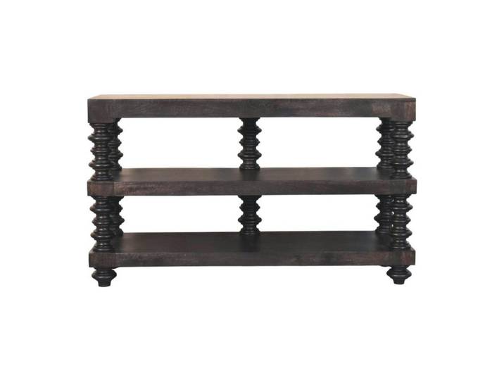 Artisan Furniture Konsolentisch in tiefem Carbon-Escheton, 2 Ablagen, braun mit Carbon-Finish, Dunkelbraun, Holz, Echtholz,Mangoholz, Rechteckig, rund, 130x76x40 cm, Wohnzimmer, Wohnzimmertische, Konsolentische