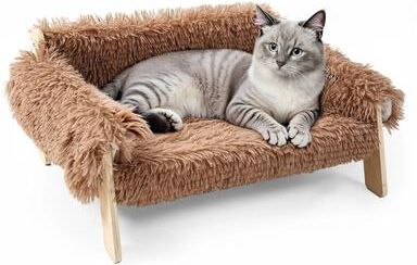 Uplift Picks Large Raised Cat Bed Plush Sofa With Wooden Legs Soft Indoor Cat Couch brown