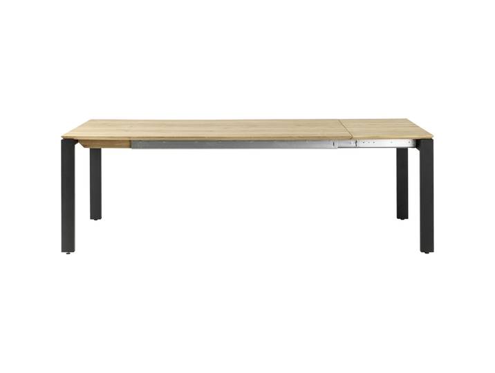 Esstisch ausziehbar Caleb Eiche, Metall Natur, Schwarz Massivholz B 160 T 90 cm - Esstisch ausziehbar