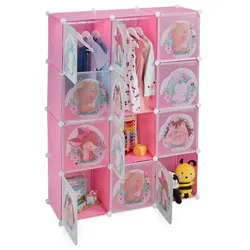 Relaxdays Kinder Steckregal mit Kleiderstangen Weiß,Braun,Rosa
