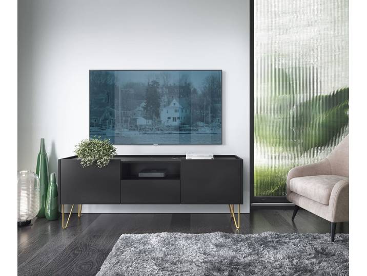 MOEBLO TV-Board Harmonix RTV 144 (Platte in schwarz Marmor-Optik, Lowboard Fernsehtisch TV Bank TV Tisch Fernseher Tisch TV Möbel), (BxHxT):144x55x37cm