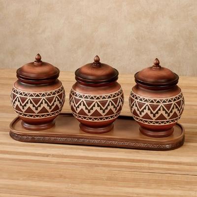 Touch of Class Abequa Covered Jars with Tray Multi Earth Set of Four, Set of Four, Multi Earth