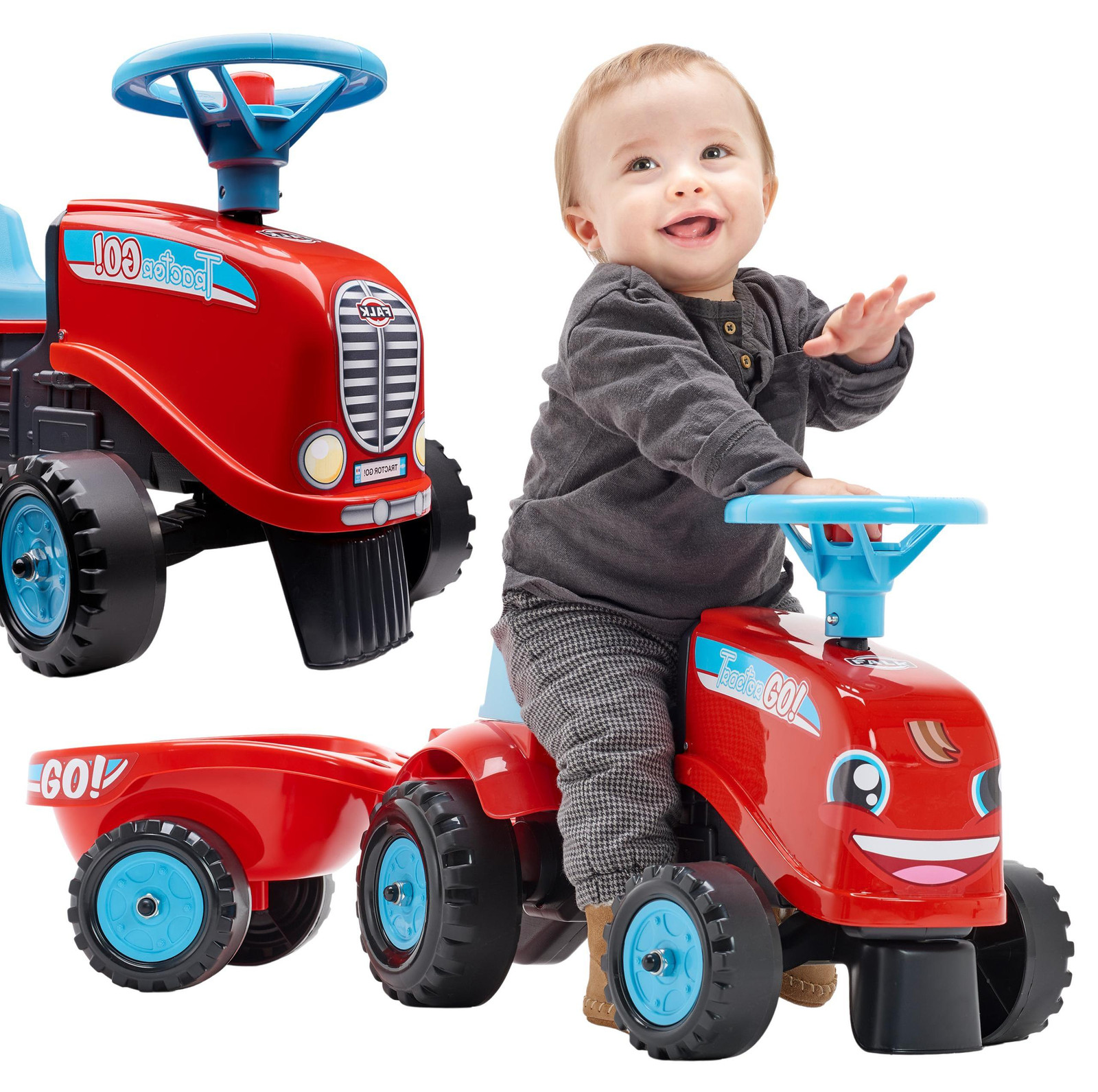 Falk looptractor Go! met aanhangwagen Rood voor 1-3 jaar