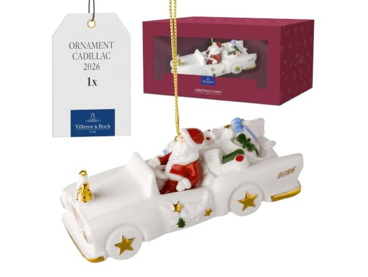 Villeroy & Boch - Christmas Classics Ornament Cadillac 2026 Gold, Limitiert, Weihnachtsdeko, Handbemalt, Echtgold, Sammlerstück, Weihnachtsdekoration, Deko Weihnachten, Premium Porzellan