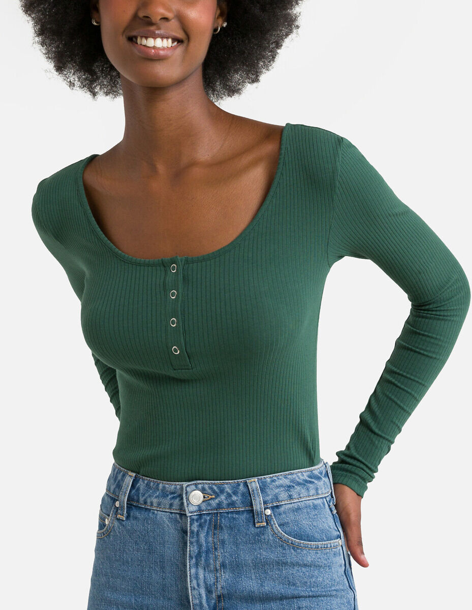 PIECES T-shirt manches longues, effet côtelé