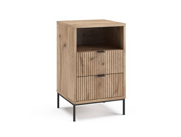 Vicco Nachttisch Eliza , Viking Oak/Schwarz 40 x 66 cm mit 2 Schubladen & 1 Fach