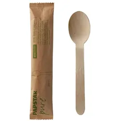 PAPSTAR 500 Löffel, Holz "pure" 16 cm einzeln verpackt in Papierbeutel
